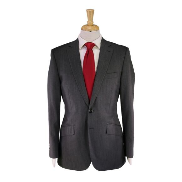 Michael Andrews Bespoke Gray Herringbone Wool 2-Btn Slim Fit Suit 36S - Picture 1 of 14